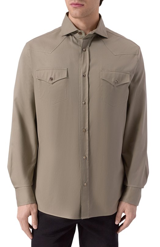 Хлопковая рубашка Brunello Cucinelli MW6044008 Бежевый  MW6044008 Фото 3