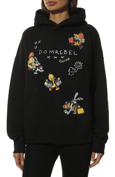 Хлопковое худи DOMREBEL черного цвета по цене 29950 руб., арт. SH0PAH0LIC/H00DIE/W, фото 3 Хлопковое худи DOMREBEL, арт. SH0PAH0LIC/H00DIE/W, фото 3