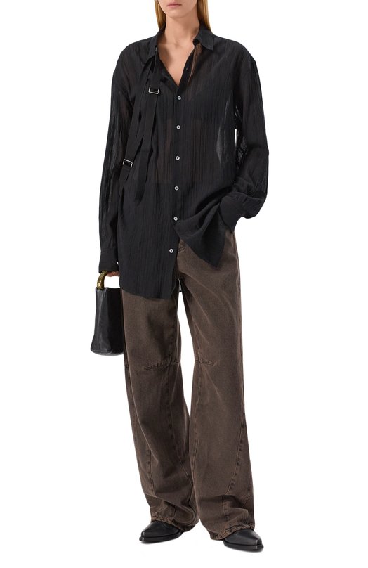 Блузка из хлопка и шерсти Ann Demeulemeester B0013139/FA648 Чёрный  B0013139/FA648 Фото 2