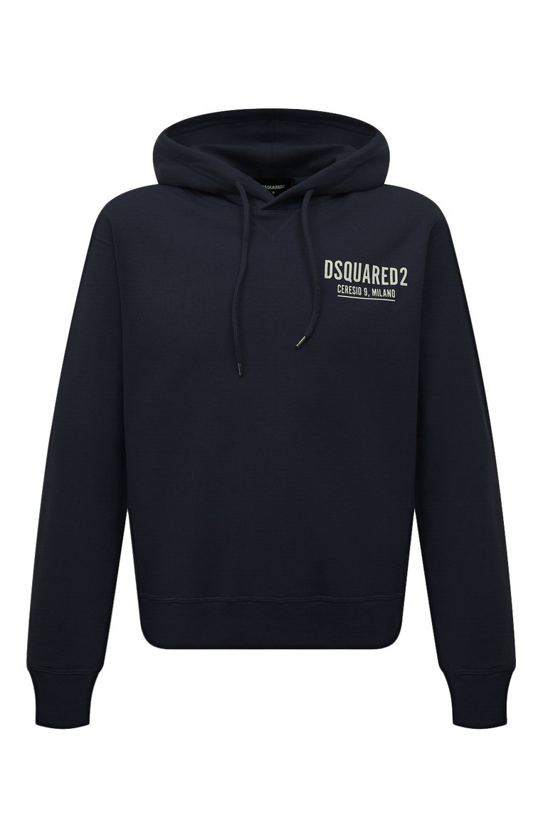 Мужской хлопковое худи DSQUARED2 темно-синего цвета, арт. S71GU0451/S25516 | Фото 1 (Рукава: Длинные; Длина (для топов): Стандартные; Принт: С принтом; Мужское Кросс-КТ: Худи-одежда; Материал сплава: Проставлено; Материал внешний: Хлопок; Стили: Спорт-шик; Драгоценны�е камни: Проставлено)