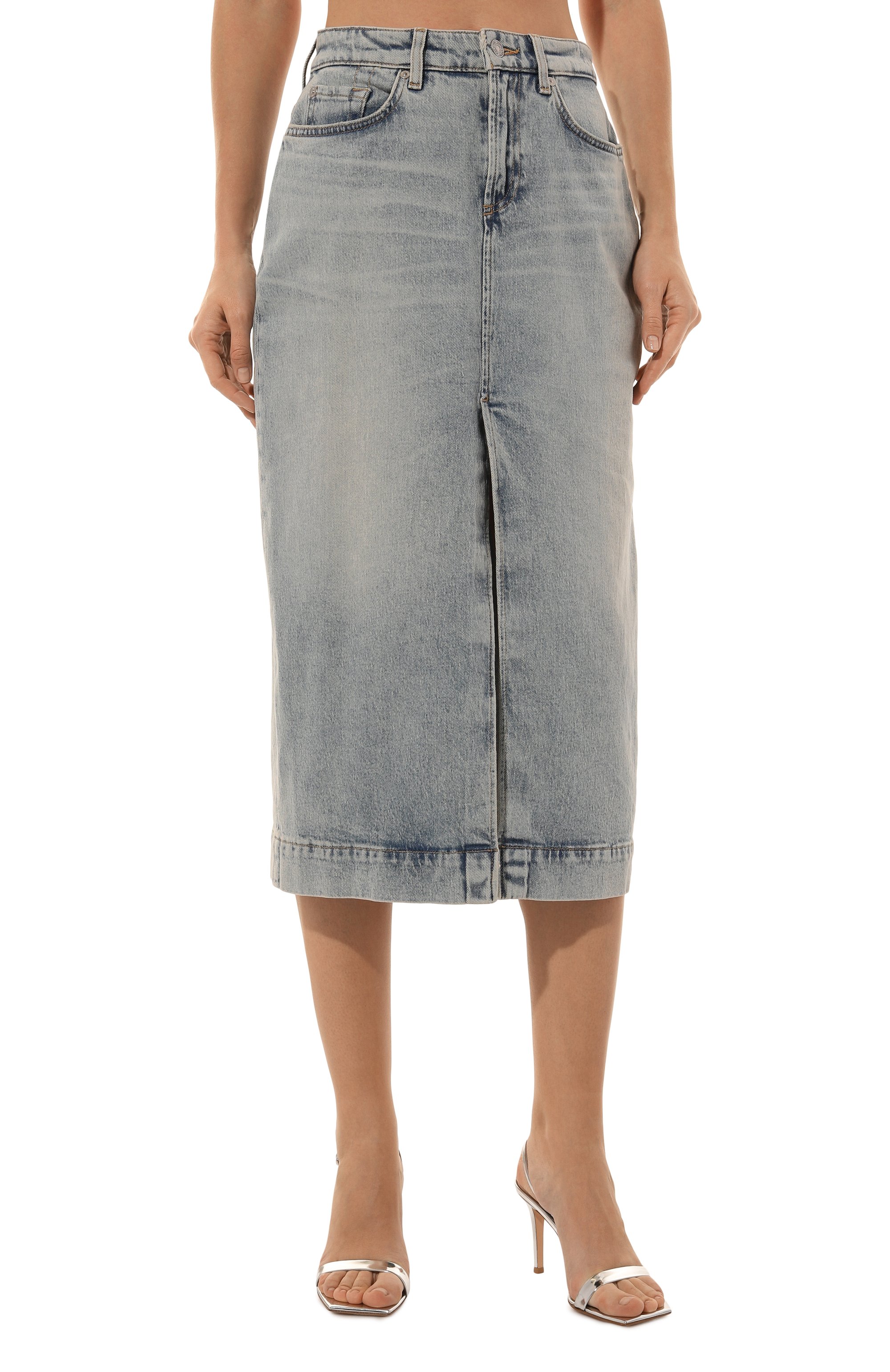 Джинсовая юбка 7 FOR ALL MANKIND голубого цвета по цене 22150 руб., арт. JSTIC650SH, фото 3 Джинсовая юбка 7 FOR ALL MANKIND, арт. JSTIC650SH, фото 3