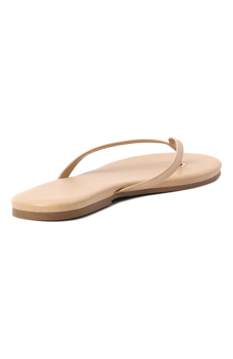 Женские кожаные шлепанцы MELISSA ODABASH бежевого цвета, арт. SANDALS CR | Фото 5 (Материал внешний: Натуральная кожа; Подошва: Плоская; Каблук высота: Низкий; Драгоценные камни: Проставлено; Материал сплава: Проставлено)