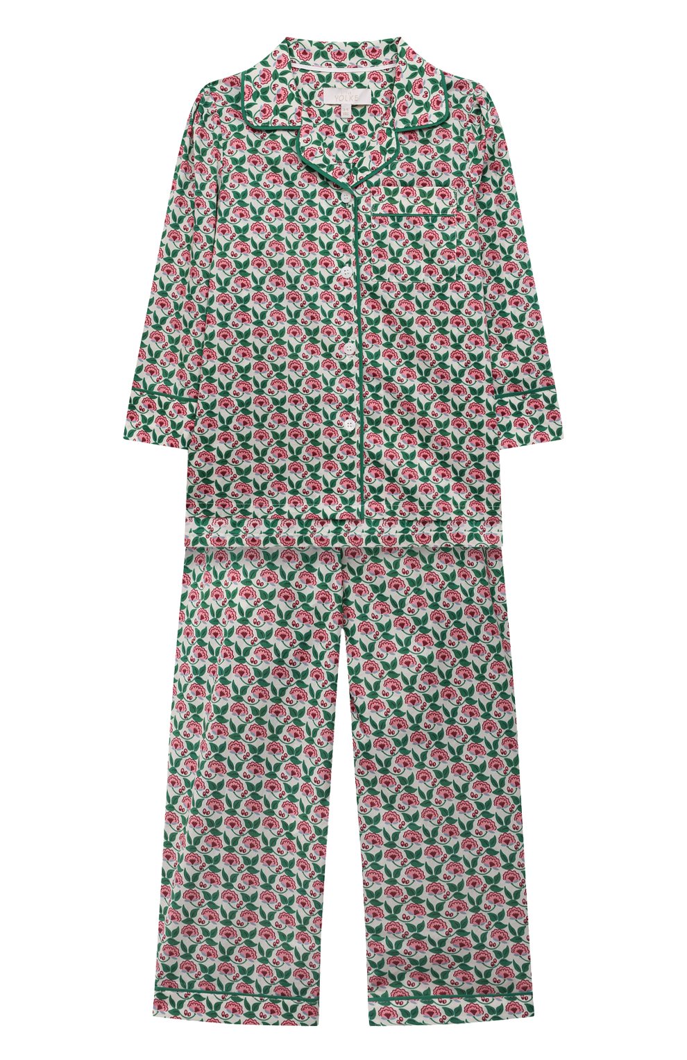 Хлопковая пижама LITTLE YOLKE зеленого цвета по цене 10550 руб., арт. AW21-12C-SP-GR, фото 1 Хлопковая пижама LITTLE YOLKE, арт. AW21-12C-SP-GR, фото 1