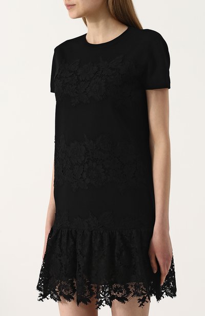 Однотонное мини-платье с кружевной отделкой VALENTINO, арт. QB2KD21S461, фото 3