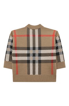 Детский шерстяной кардиган BURBERRY бежевого цвета, арт. 8069497 | Фото 2 (Материал внешний: Шерсть; Материал сплава: Проставлено; Нос: Не проставлено)