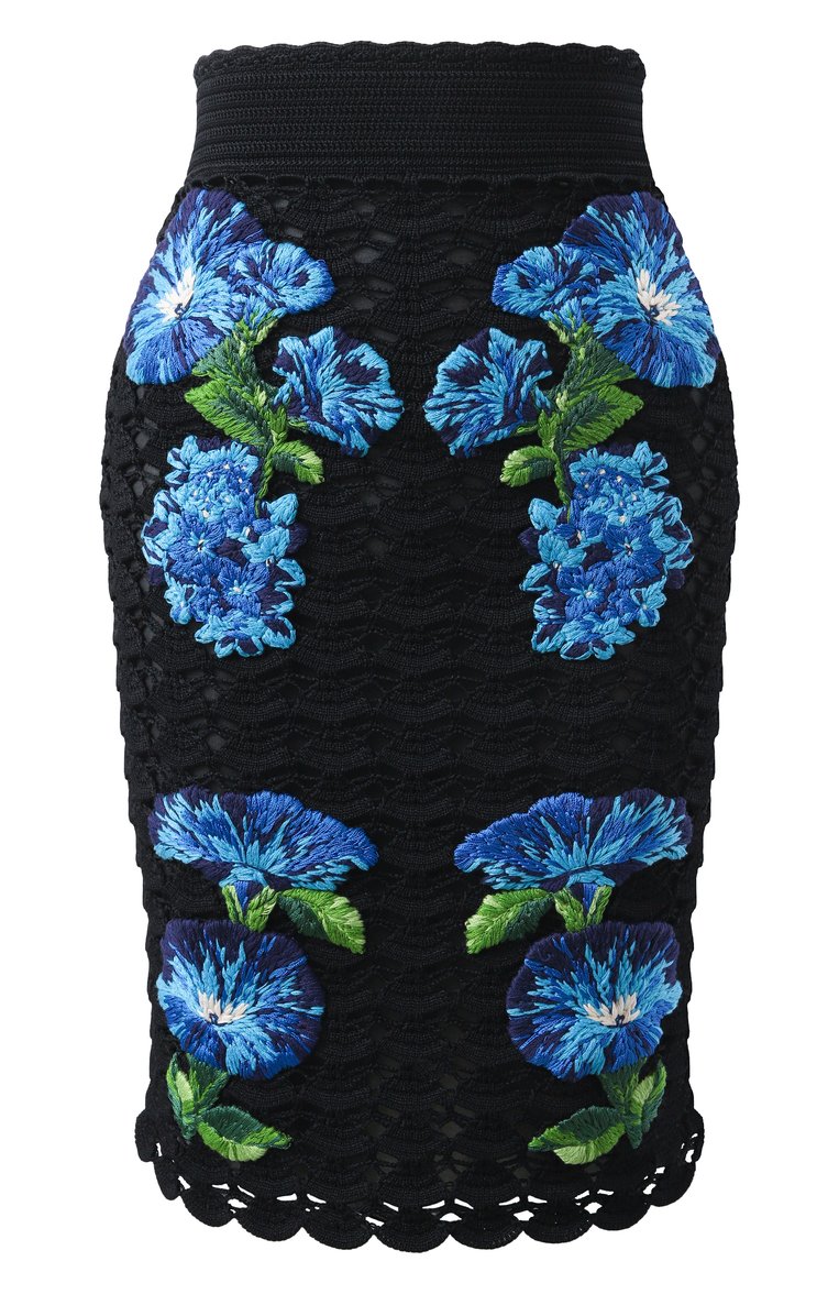 Женская юбка из вискозы DOLCE & GABBANA черного цвета, арт. FX005Z/JFMBC | Фото 1 (Длина Ж (юбки, платья, шорты): До колена; Материал внешний: Вискоза; Стили: Романтичный; Кросс-КТ: Трикотаж; Автоматизация ТО: Проставлено; Автоматизация состава: Проставлено)
