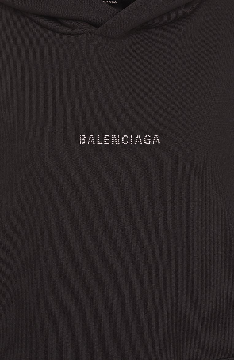 Женский хлопковое худи BALENCIAGA черного цвета, арт. 818545/TQVY1 | Фото 6 (Длина (для топов): Стандартные; Рукава: Длинные; Материал внешний: Хлопок; Стили: Кэжуэл; Женское Кросс-КТ: Худи-одежда)