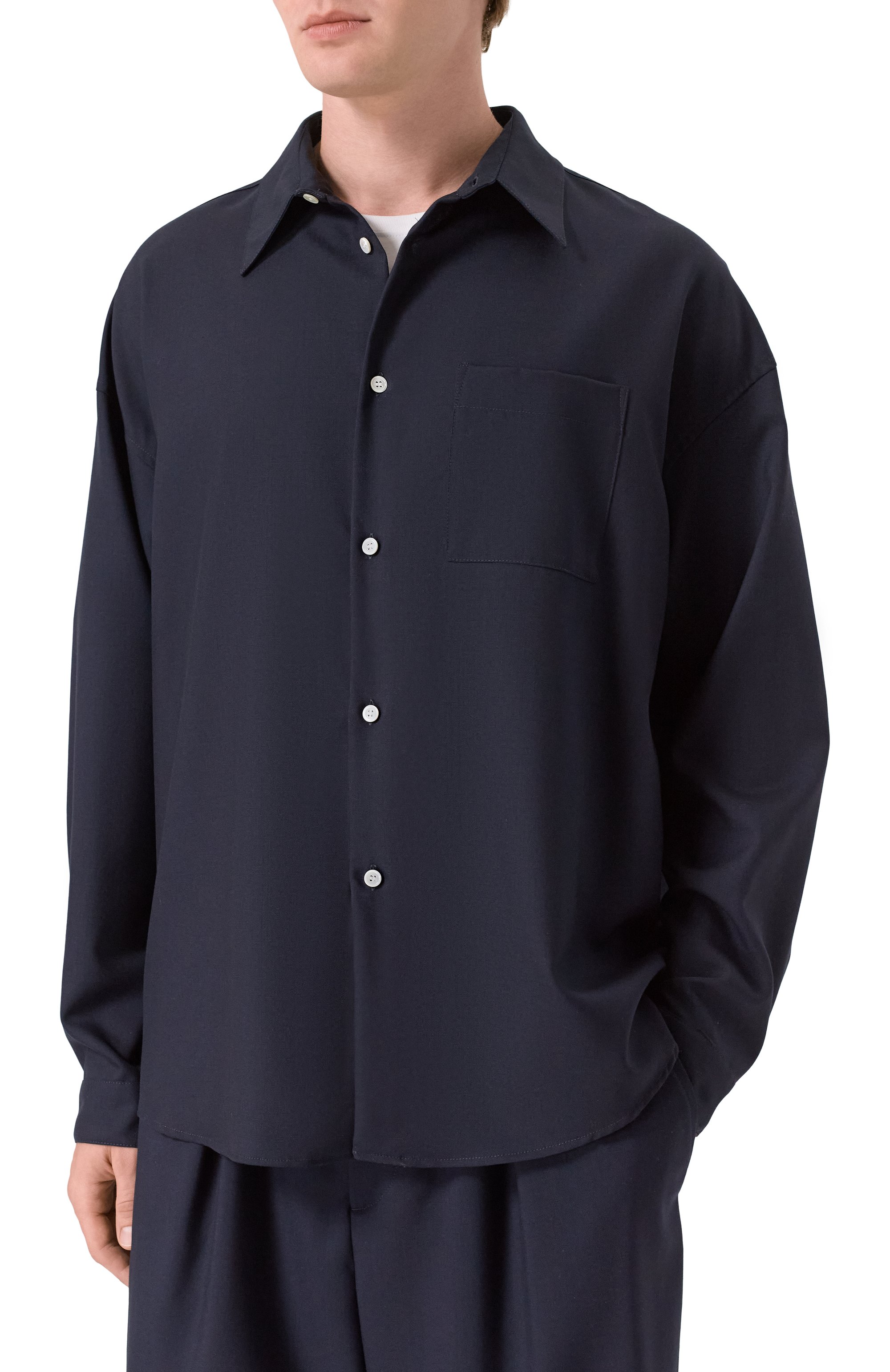 Шерстяная рубашка MARNI темно-синего цвета по цене 89950 руб., арт. CUMU0061A3/UTW839, фото 3 Шерстяная рубашка MARNI, арт. CUMU0061A3/UTW839, фото 3