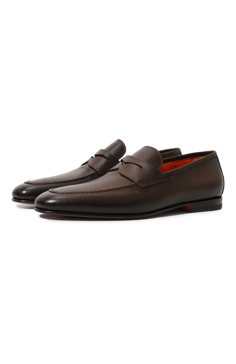 Мужские кожаные пенни-лоферы SANTONI темно-коричневого цвета, арт. MCNG15609SA3BSG8 | Фото 1 (Материал сплава: Проставлено; Нос: Не проставлено; Материал внутренний: Натуральная кожа; Стили: Кэжуэл; Материал внешний: Натуральная кожа)