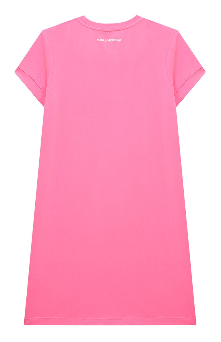 Детское хлопковое платье KARL LAGERFELD KIDS фуксия цвета, арт. Z30073 | Фото 2 (Рукава: Короткие; Материал внешний: Хлопок; Случай: Повседневный; Девочки Кросс-КТ: Платье-одежда; Ростовка одежда: 5 лет | 110 см, 7 лет | 122 см, 9 лет | 134 см, 12 лет | 152 см, 13 - 15 лет | 158 см, 16 лет | 164 см)