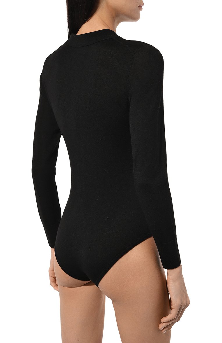 Женское шерстяное боди ALLUDE черного цвета, арт. 235/64015 | Фото 4 (Рукава: Длинные; Материал внешний: Шерсть; Женское Кросс-КТ: Боди-одежда; Стили: Кэжуэл; Автоматизация ТО: Проставлено; Автоматизация состава: Проставлено)