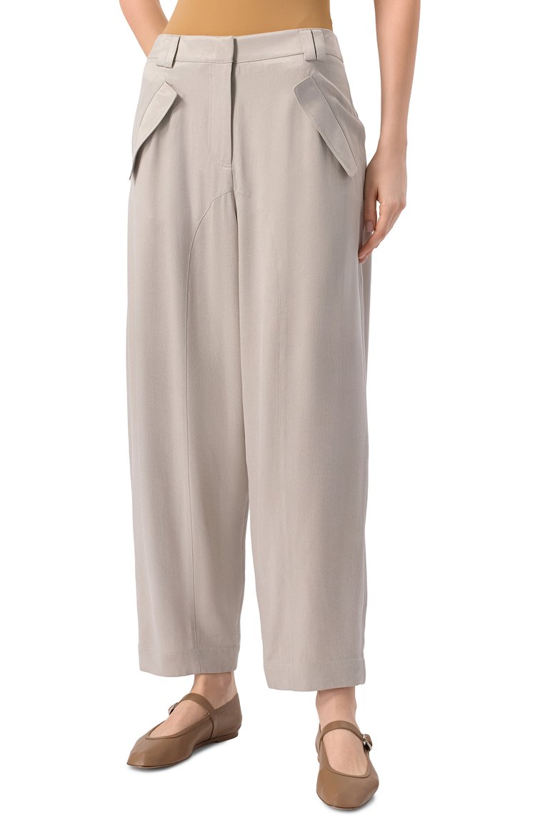 Женские брюки GIORGIO ARMANI светло-серого цвета, арт. GW000627/TE13750 | Фото 3 (Длина (брюки, джинсы): Стандартные; Материал внешний: Вискоза; Силуэт Ж (брюки и джинсы): Прямые; Стили: Кэжуэл; Женское Кросс-КТ: Брюки-одежда; Автоматизация ТО: Проставлено; Автоматизация состава: Проставлено)