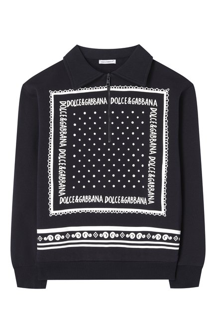 Детский хлопковый свитшот DOLCE & GABBANA темно-синего цвета, арт. L4JWLG/G70LL/8-14 | Фото 1 (Драгоценные камни: Проставлено; Рукава: Длинные; Материал сплава: Проставлено)