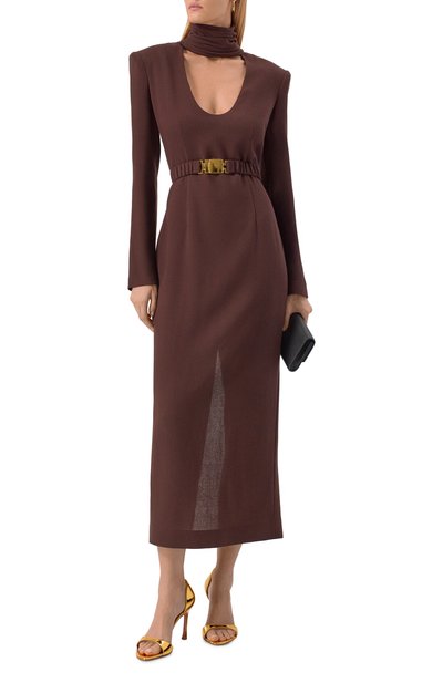 Шерстяное платье ROWEN ROSE коричневого цвета по цене 141500 руб., арт. DRS_RR415/CREPE, фото 2 Шерстяное платье ROWEN ROSE, арт. DRS_RR415/CREPE, фото 2