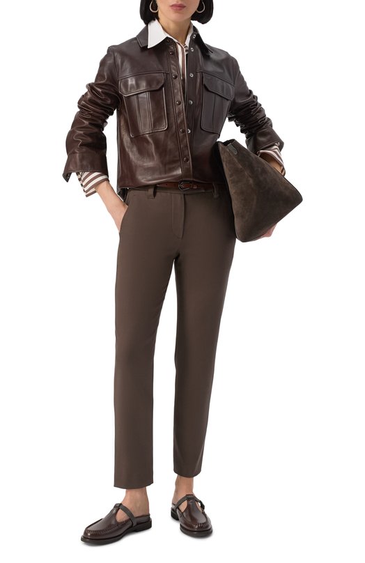 Хлопковые брюки Brunello Cucinelli MP126P7258 Коричневый  MP126P7258 Фото 2