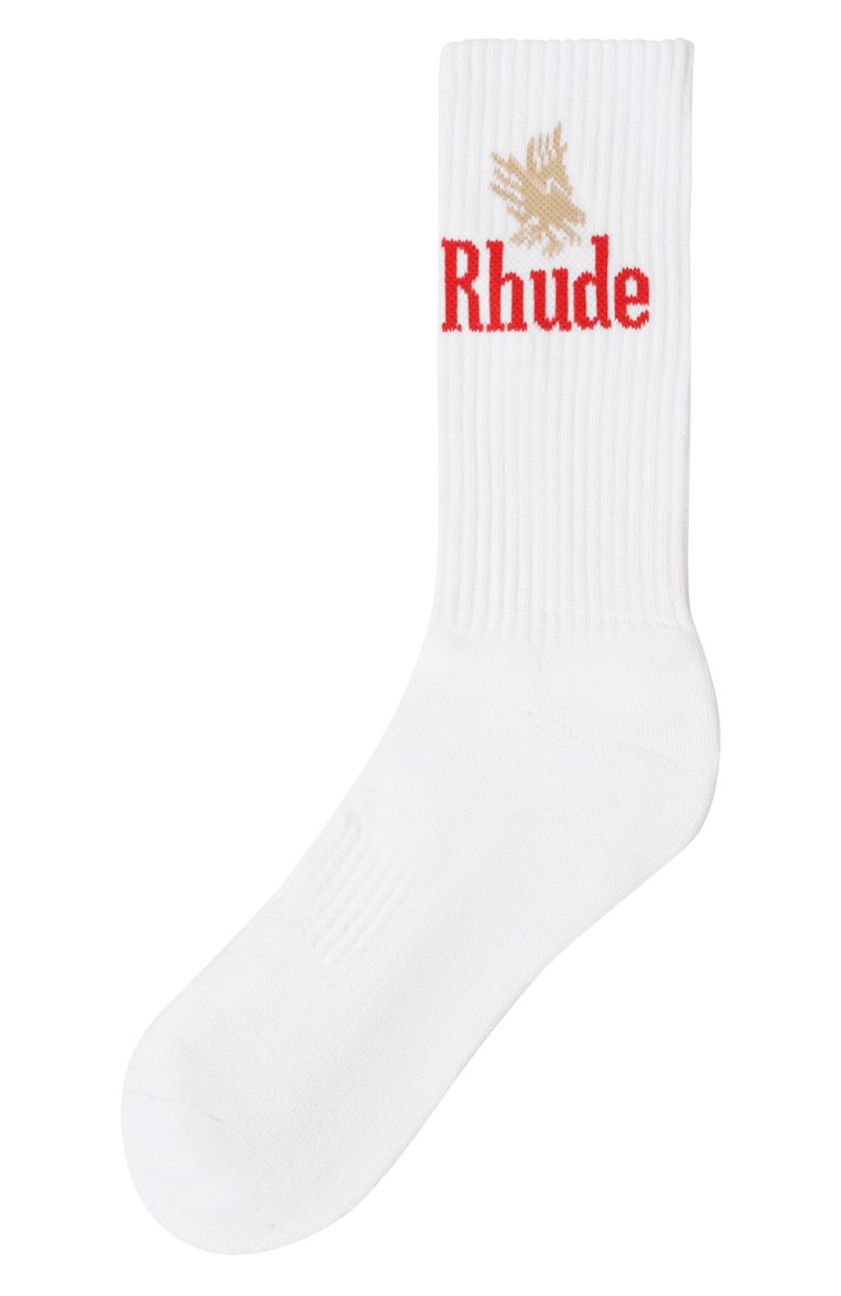 Мужские хлопковые носки RHUDE белого цвета, арт. RHPS24S002616149 | Фото 1 (Материал внешний: Хлопок, Синтетический материал; Материал сплава: Проставлено; Нос: Не проставлено; Кросс-КТ: бельё)