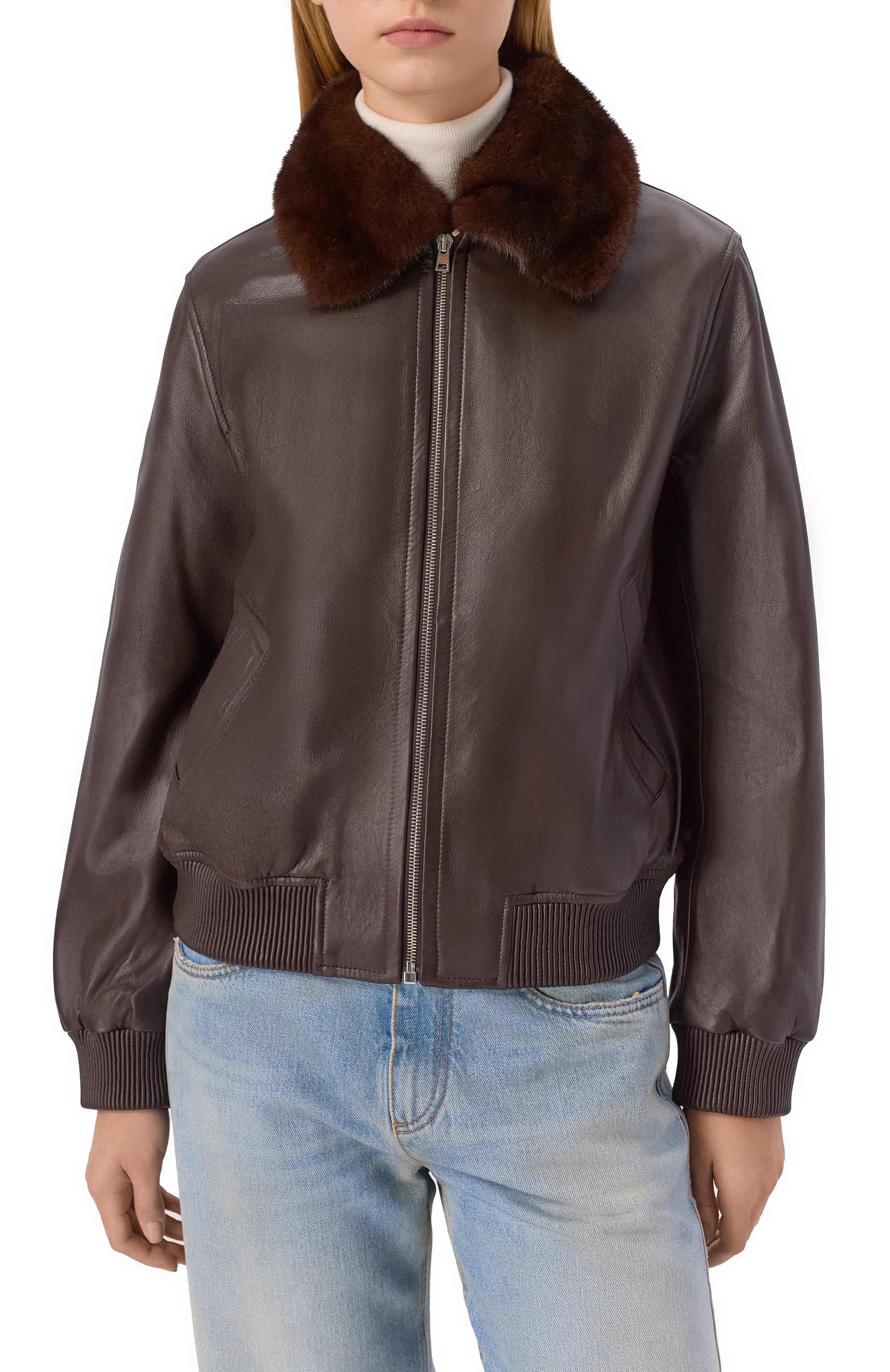 Кожаный бомбер с отделкой из норки YVES SALOMON, арт. V20255/APXX, фото 3