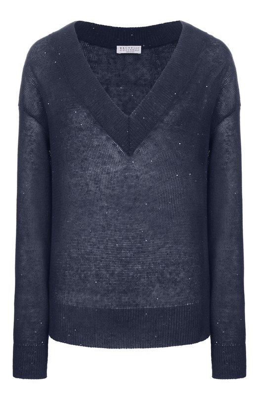 Пуловер изо льна и хлопка Brunello Cucinelli MDT746412 Синий MDT746412