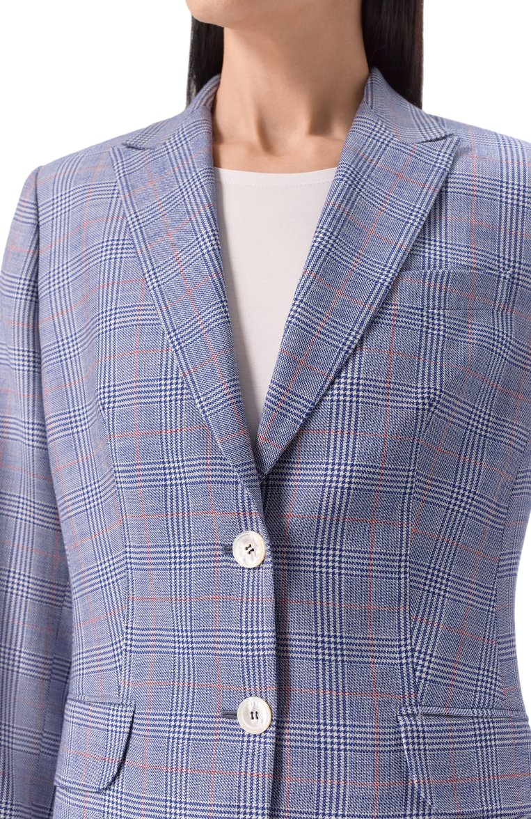 Жен�ский шерстяной жакет KITON голубого цвета, арт. D50514K0950E01 | Фото 5 (Рукава: Длинные; Материал внешний: Шерсть; Длина (для топов): Стандартные; 1-2-бортные: Однобортные; Кросс-КТ: костюм; Женское Кросс-КТ: Жакет-одежда; Стили: Классический; Автоматизация ТО: Проставлено; Автоматизация состава: Проставлено)
