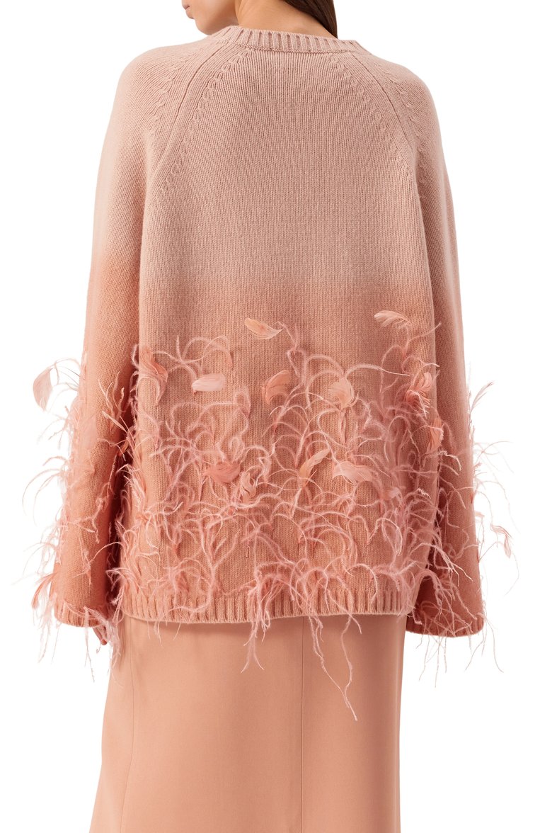 Женский свитер из шерсти и кашемира ELIE SAAB светло-розового цвета, арт. T0100 | Фото 4 (Рукава: Длинные; Длина (для топов): Стандартные; Материал внешний: Шерсть; Материал сплава: Проставлено; Драгоценные камни: Проставлено; Женское Кросс-КТ: Свитер-одежда; Стили: Романтичный)