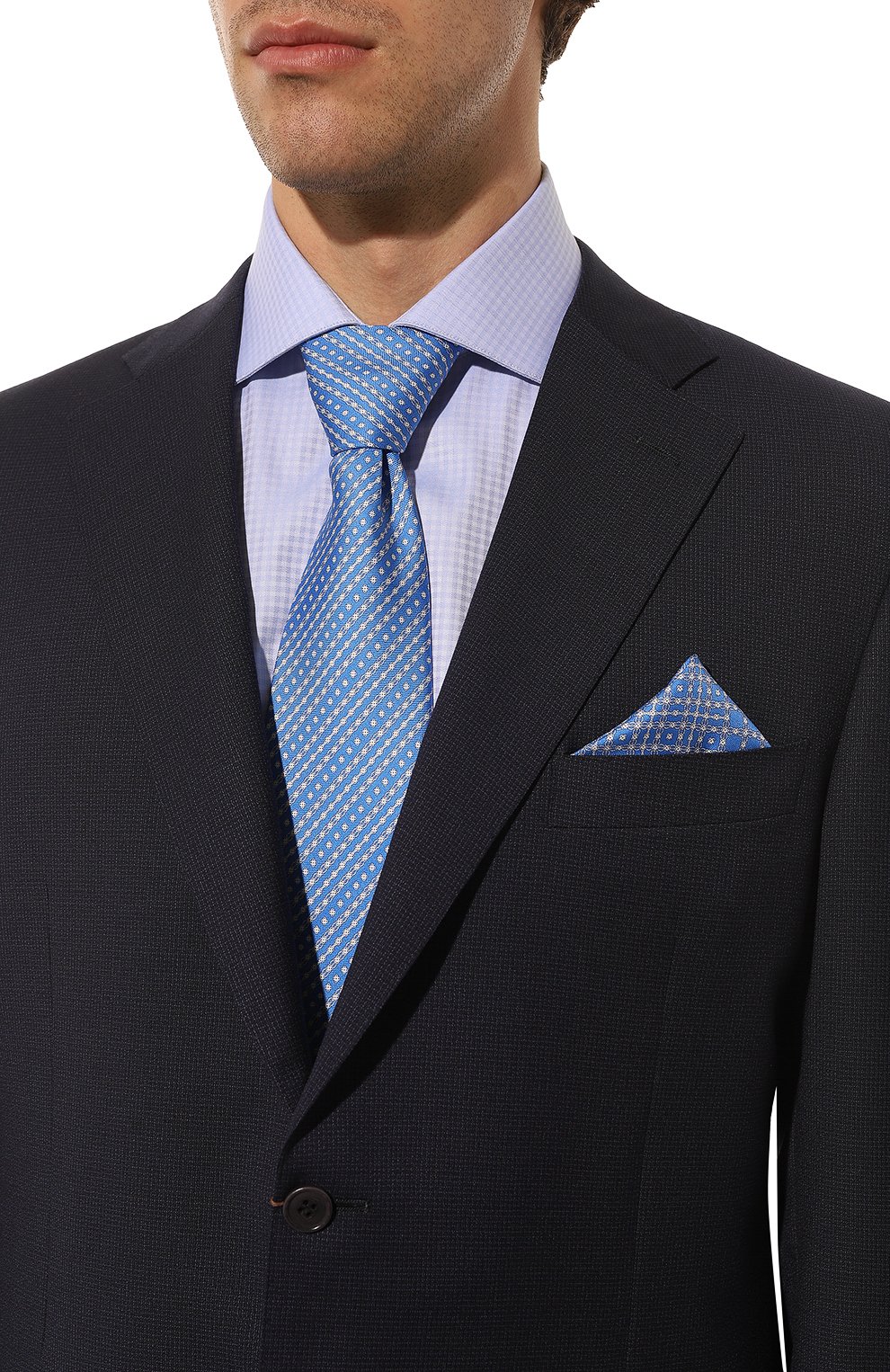 Комплект из галстука и платка STEFANO RICCI голубого цвета по цене 49300 руб., арт. DH/51100, фото 2 Комплект из галстука и платка STEFANO RICCI, арт. DH/51100, фото 2