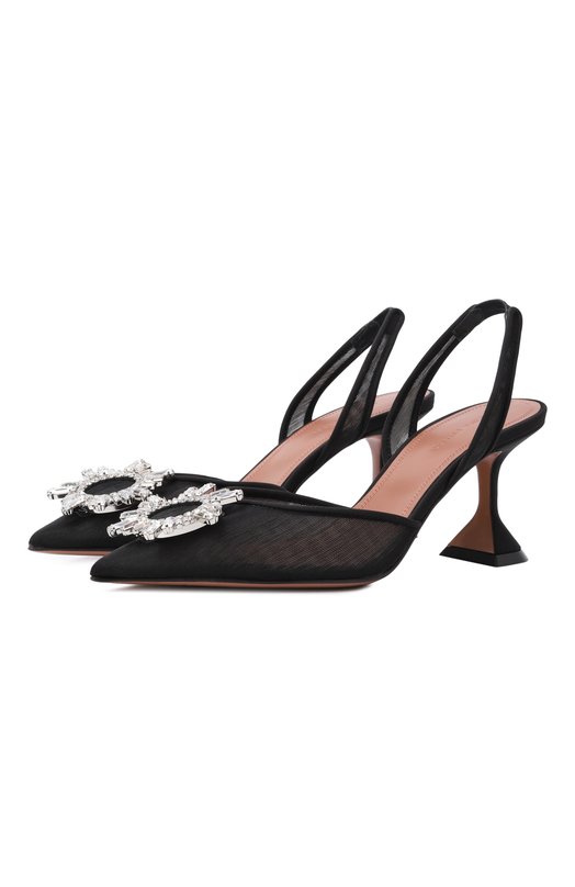 Текстильные туфли Begum Sling 70 Amina Muaddi BEGUM MESH SLING 70MM/MESH Чёрный BEGUM MESH SLING 70MM/MESH
