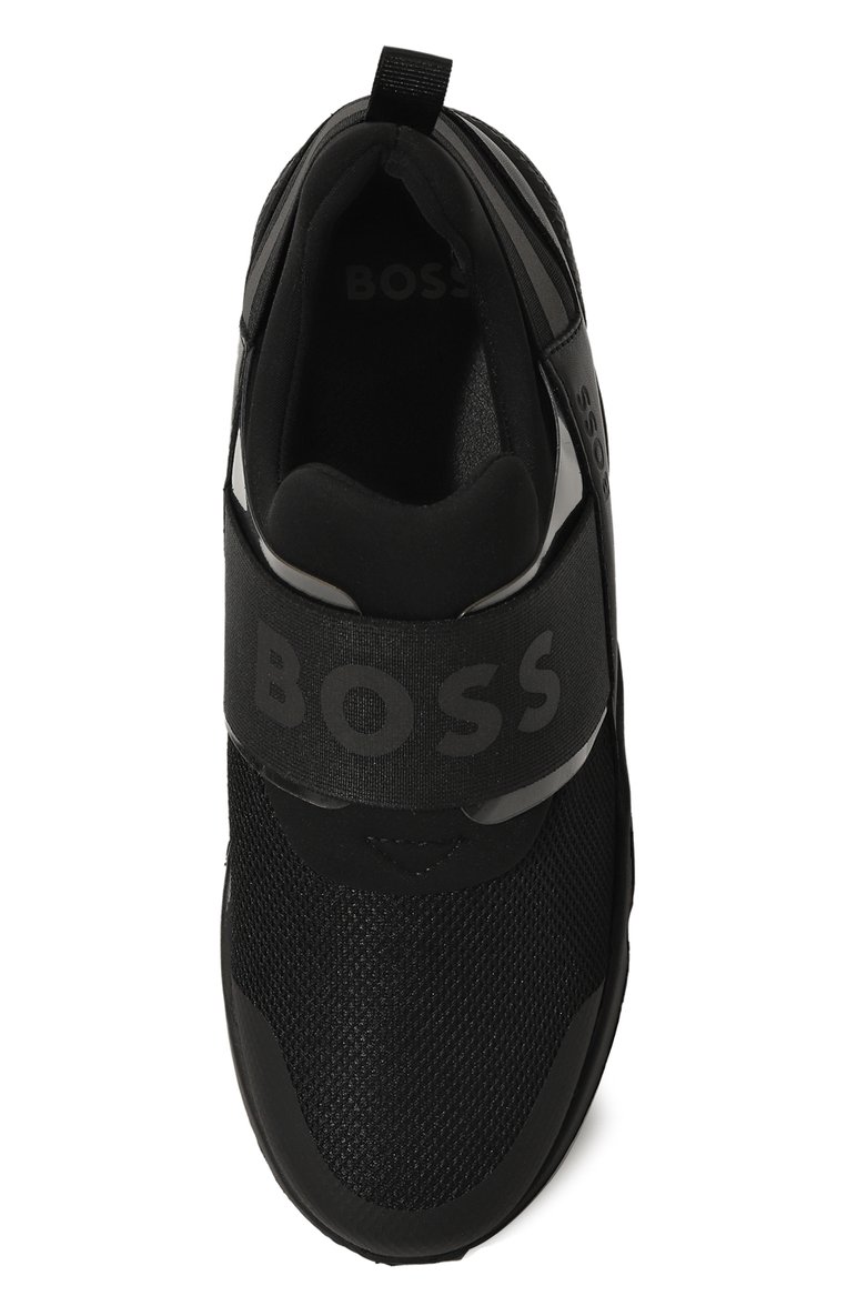 Детские текстильные кроссовки BOSS черного цвета, арт. J29346/36-41 | Фото 4 (Материал внешний: Текстиль; Материал сплава: Проставлено; Нос: Не проставлено; Стили: Классический; Материал внутренний: Текстиль)