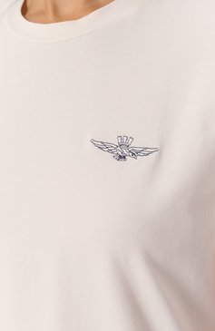 Женская хлопковая футболка AERONAUTICA MILITARE молочного цвета, арт. TS2381DJ675 | Фото 5 (Рукава: Короткие; Длина (для топов): Стандартные; Материал сплава: Проставлено; Драгоценные камни: Проставлено; Стили: Спорт-шик; Принт: Без принта; Материал внешний: Хлопок)