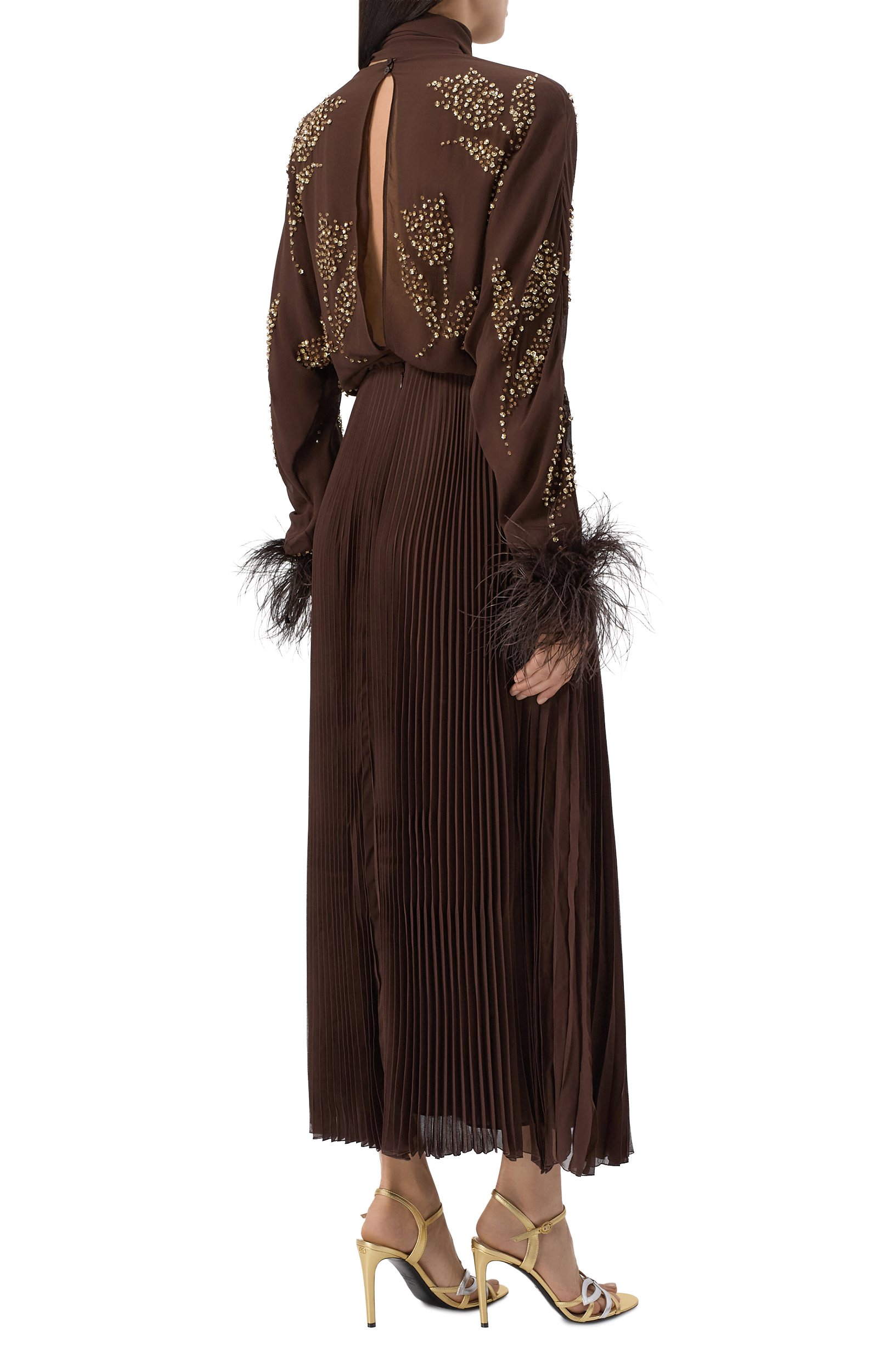 Шелковое платье с отделкой перьями страуса VALENTINO, арт. 9B3VAKP5/93M, фото 3
