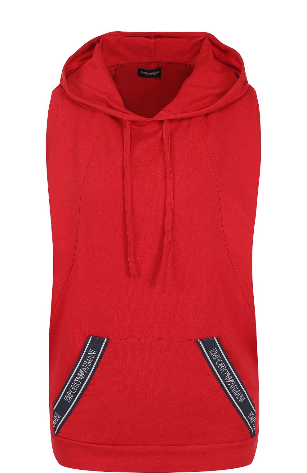 Хлопковый топ с капюшоном EMPORIO ARMANI красного цвета по цене 8345 руб., арт. 163999/8P317, фото 1 Хлопковый топ с капюшоном EMPORIO ARMANI, арт. 163999/8P317, фото 1