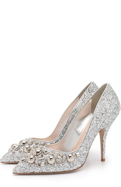 Туфли с глиттером и заклепками на шпильке MIU MIU, арт. 5I242B/36B, фото 1
