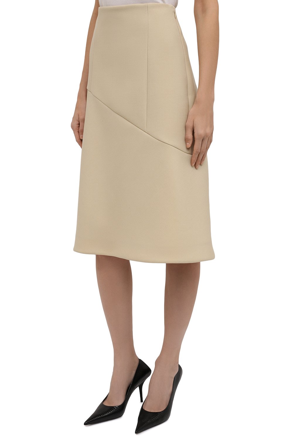Шерстяная юбка JIL SANDER кремового цвета по цене 129000 руб., арт. JSWT357613-WT201000, фото 3 Шерстяная юбка JIL SANDER, арт. JSWT357613-WT201000, фото 3