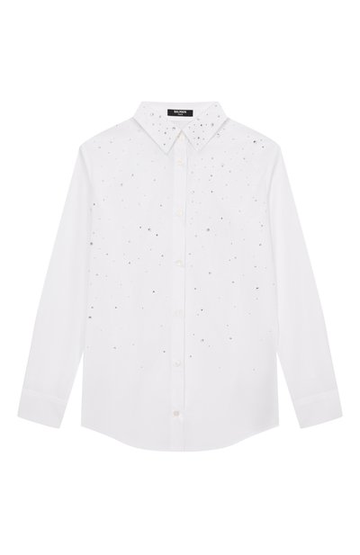 Хлопковая рубашка с отделкой стразами BALMAIN, арт. BX5A20