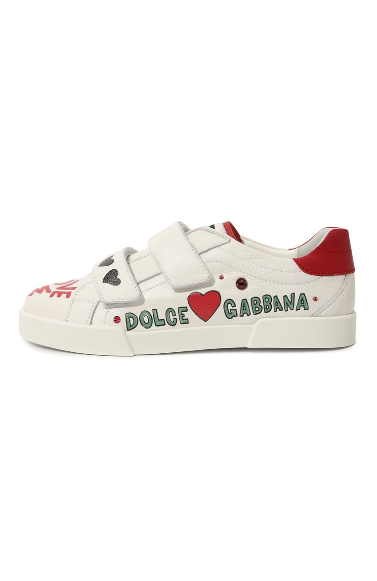 Детские кожаные кеды DOLCE & GABBANA белого цвета, арт. D11212/AI701/37-39 | Фото 2 (Материал сплава: Проставлено; Материал внутренний: Натуральная кожа; Нос: Не проставлено; Девочки Кросс-КТ: Обувь-низкие; Материал внешний: Натуральная кожа)