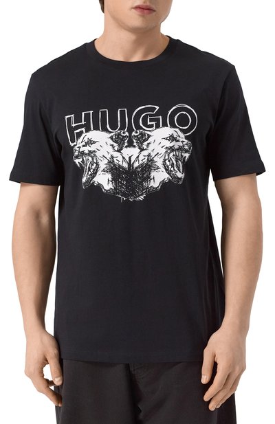 Хлопковая футболка HUGO черного цвета по цене 8995 руб., арт. 50538257, фото 3 Хлопковая футболка HUGO, арт. 50538257, фото 3