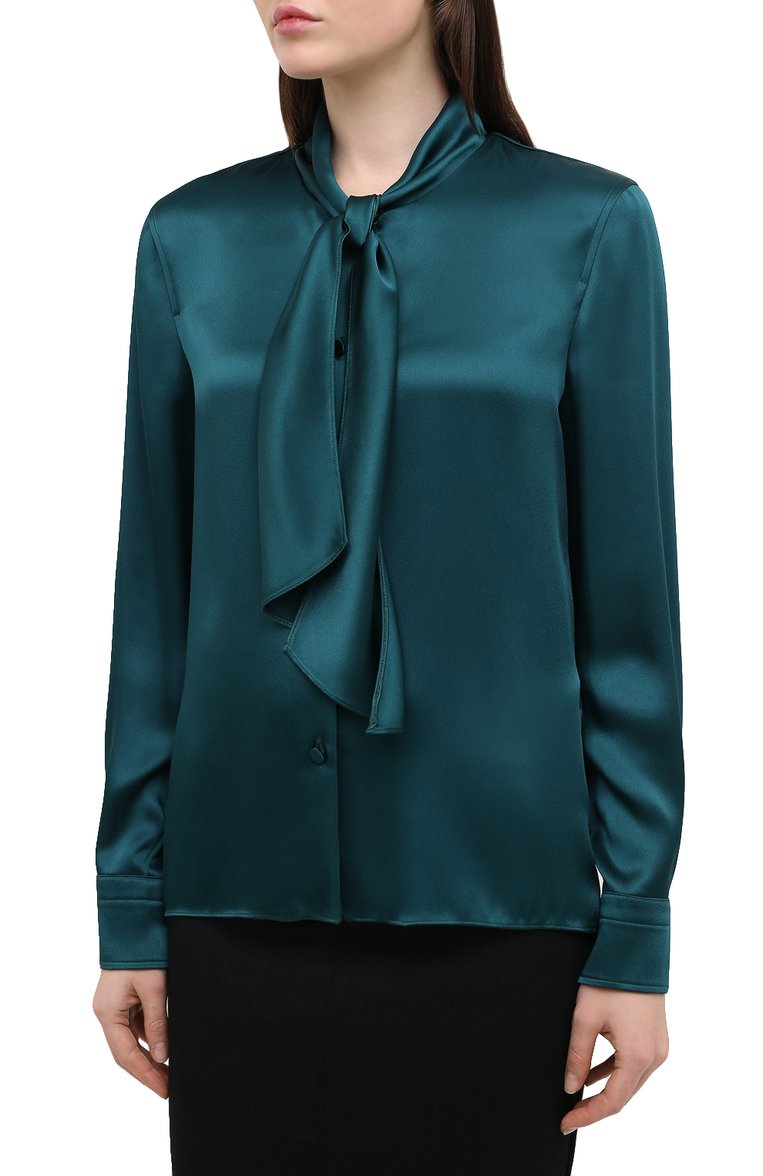Женская блузка TOM FORD зеленого цвета, арт. CA3171-FAX727 | Фото 3 (Длина (для топов): Стандартные; Рукава: Длинные; Материал внешний: Синтетический материал, Вискоза; Женское Кросс-КТ: Блуза-одежда; Принт: Без принта; Стили: Романтичный; Региональные ограничения белый список (Axapta Mercury): RU)