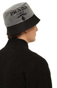 Мужская панама с отделкой стразами PRADA черного цвета, арт. 2HC137-2D0S-F0A64 | Фото 2 (Материал: Текстиль, Шелк; Нос: Не проставлено; Материал сплава: Проставлено)