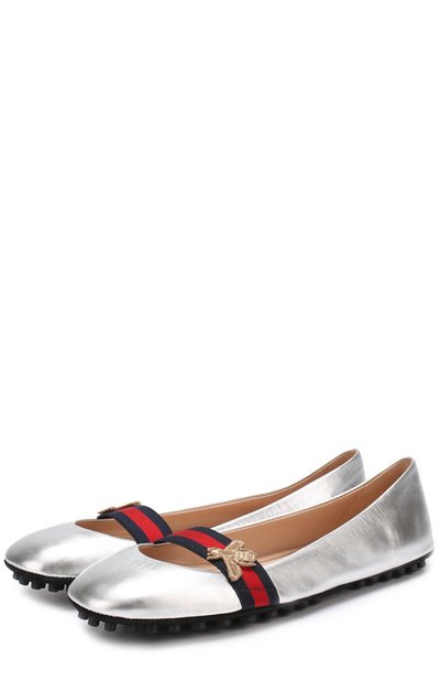 Балетки из металлизировнной кожи с лентой GUCCI, арт. 417668/DMK00, фото 1
