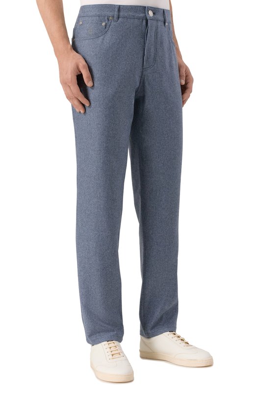 Шерстяные брюки Brunello Cucinelli M038PF1010 Голубой  M038PF1010 Фото 3
