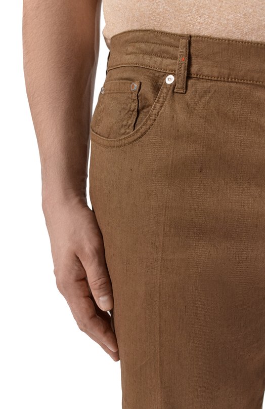 Брюки изо льна и хлопка Kiton UPR005LK0603H Коричневый  UPR005LK0603H Фото 5