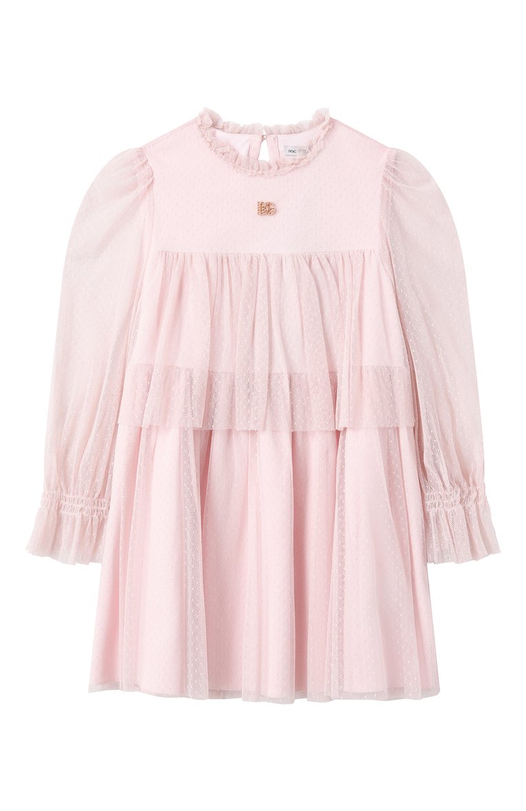 Детское платье DOLCE & GABBANA светло-розового цвета, арт. L54DF1/HLM7K/2-6 | Фото 1 (Драгоценные камни: Проставлено; Материал сплава: Проставлено; Рукава: Длинные; Девочки Кросс-КТ: Платье-одежда; Случай: Вечерний; Материал внешний: Синтетический материал; Ростовка одежда: 4 года | 104 см, 5 лет | 110 см, 6 лет | 116 см, 2 года | 92 см, 3 года | 98 см)