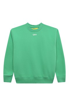 Детский хлопковый свитшот OFF-WHITE зеленого цвета, арт. 0BBA001S24FLE009/4-10 | Фото 1 (Рукава: Длинные; Материал сплава: Проставлено; Материал внешний: Хлопок; Драгоценные камни: Проставлено; Мальчики Кросс-КТ: Свитшот-одежда; Ростовка одежда: 4 года | 104 см, 10 - 11 лет | 140 - 146см, 8 лет | 128 см, 6 лет | 116 см)