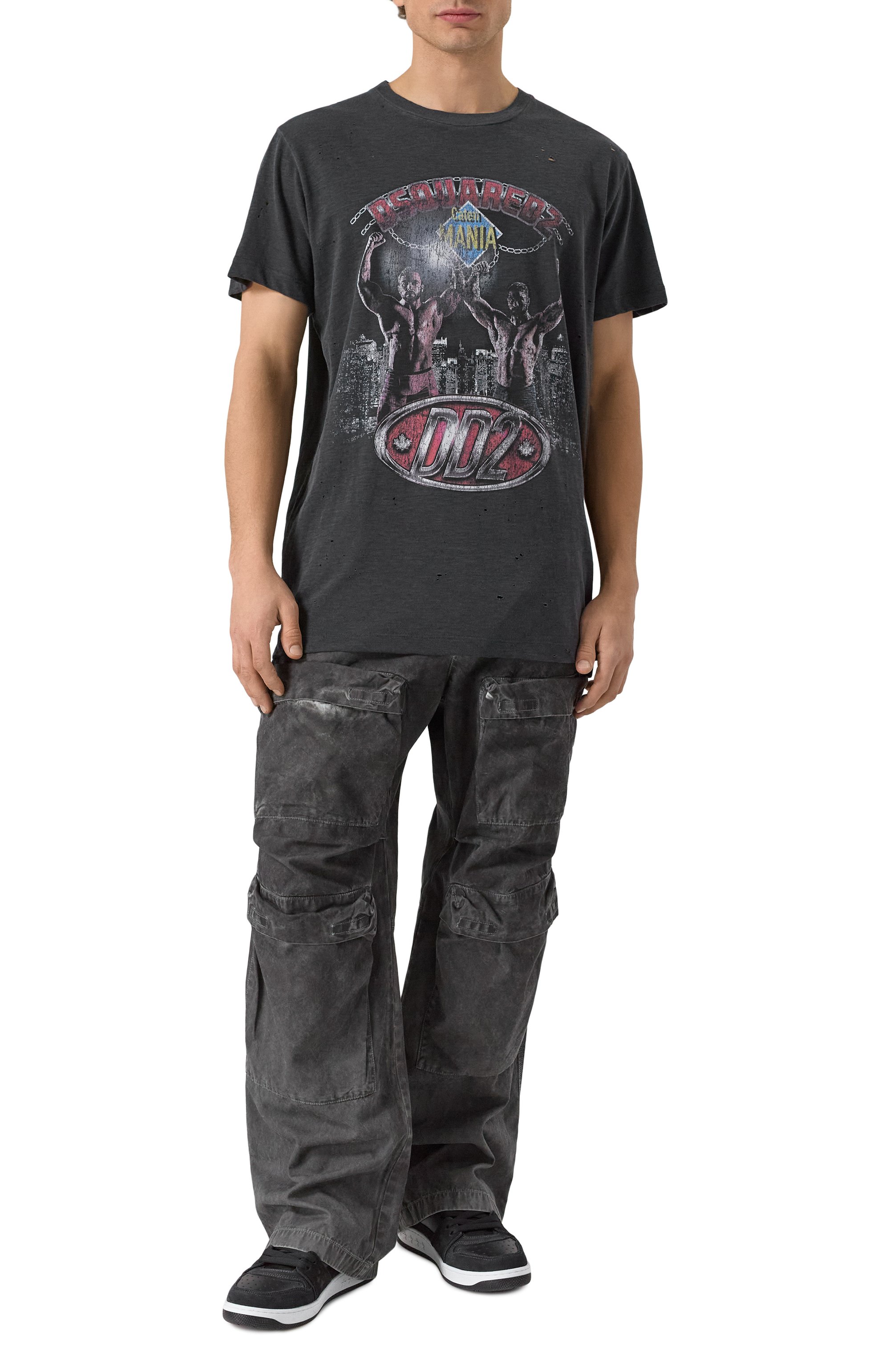 Футболка из хлопка и вискозы DSQUARED2 темно-серого цвета по цене 52750 руб., арт. S71GD1530/S22146, фото 2 Футболка из хлопка и вискозы DSQUARED2, арт. S71GD1530/S22146, фото 2