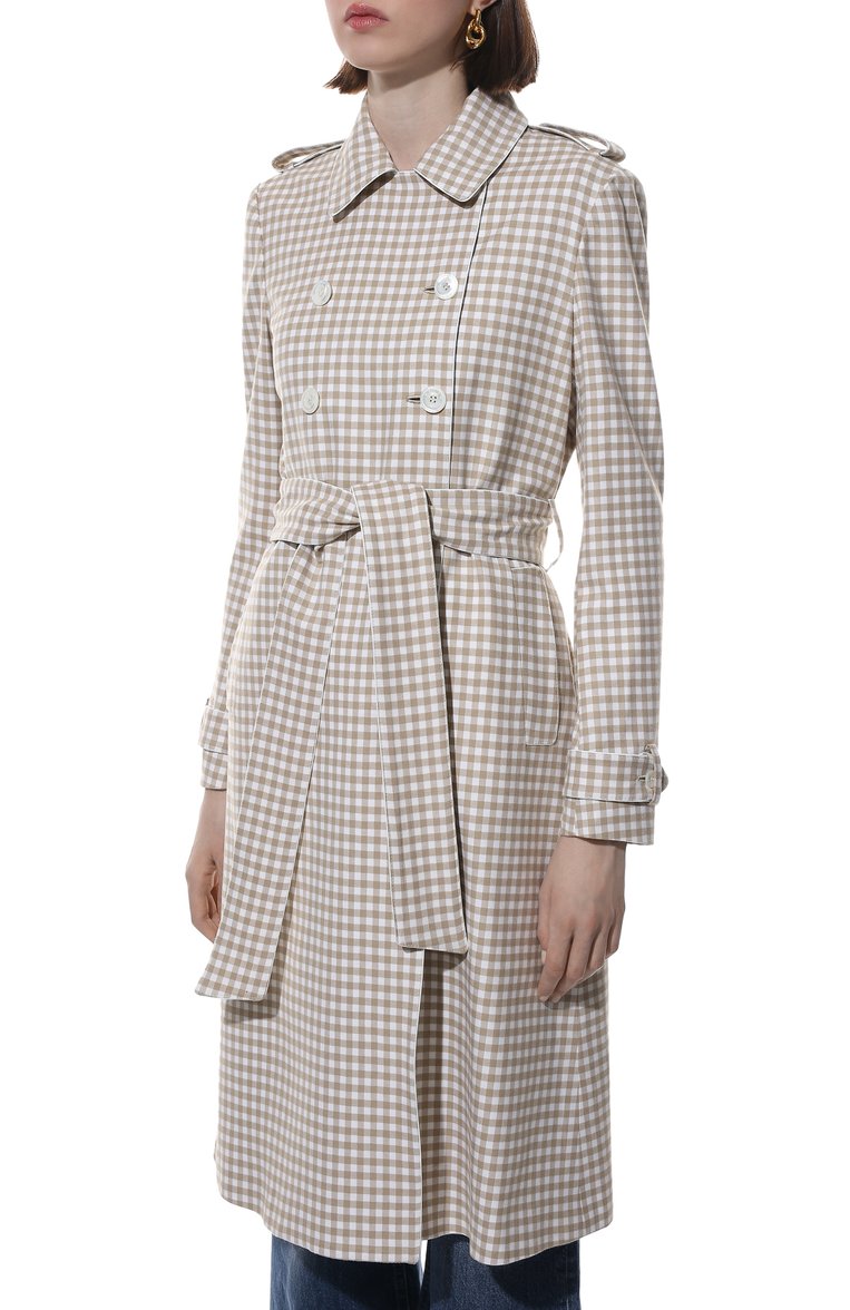Женский тренч из шерсти и шелка KITON бежевого цвета, арт. D51613PK0948A | Фото 3 (Материал подклада: Шелк; Материал внешний: Шерсть; Рукава: Длинные; Длина (верхняя одежда): До колена; Стили: Кэжуэл; Региональные ограничения белый список (Axapta Mercury): RU, Не проставлено; Материал сплава: Проставлено; Драгоценные камни: Проставлено; Кросс-КТ: Куртка)