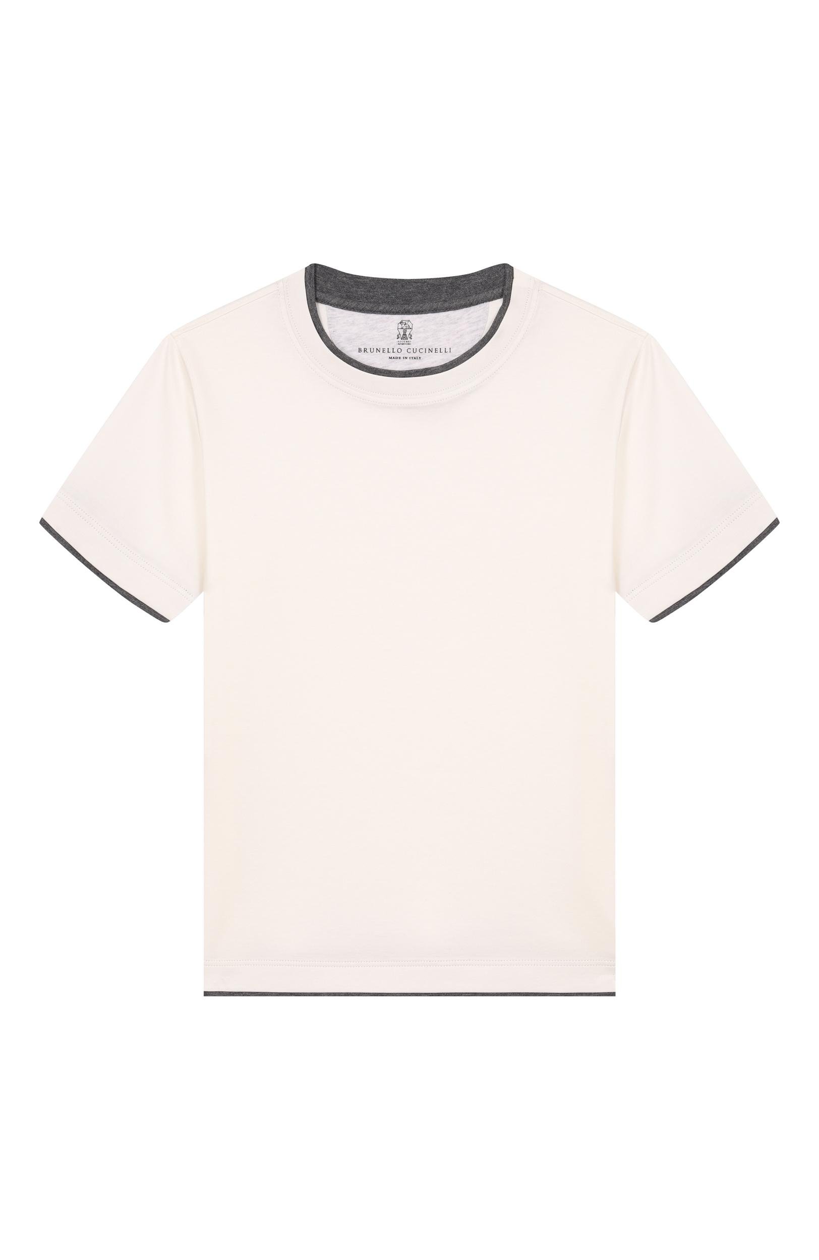Хлопковая футболка BRUNELLO CUCINELLI молочного цвета по цене 27750 руб., арт. B0B13T157A, фото 1 Хлопковая футболка BRUNELLO CUCINELLI, арт. B0B13T157A, фото 1