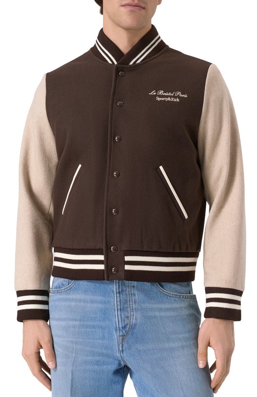Бомбер из шерсти и кашемира Sporty & Rich x Le Bristol Paris Sporty and Rich 0W007517619BR03 Коричневый  0W007517619BR03 Фото 3
