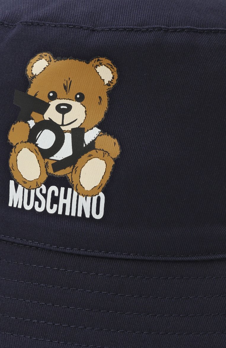 Детская хлопковая панама MOSCHINO темно-синего цвета, арт. MMX057/LPA01 | Фото 3 (Материал: Хлопок, Текстиль; Нос: Не проставлено; Тематический товар: Teddy Bear)