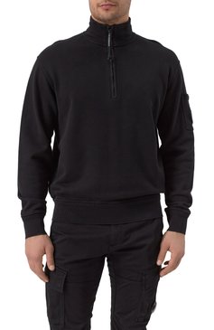 Мужской хлопковый свитшот C.P. COMPANY черного цвета, арт. 18CMSS125A110044G | Фото 3 (Длина (для топов): Стандартные; Материал сплава: Проставлено; Драгоценные камни: Проставлено; Рукава: Длинные; Стили: Кэжуэл; Принт: Без принта; Мужское Кросс-КТ: свитшот-одежда; Материал внешний: Хлопок)