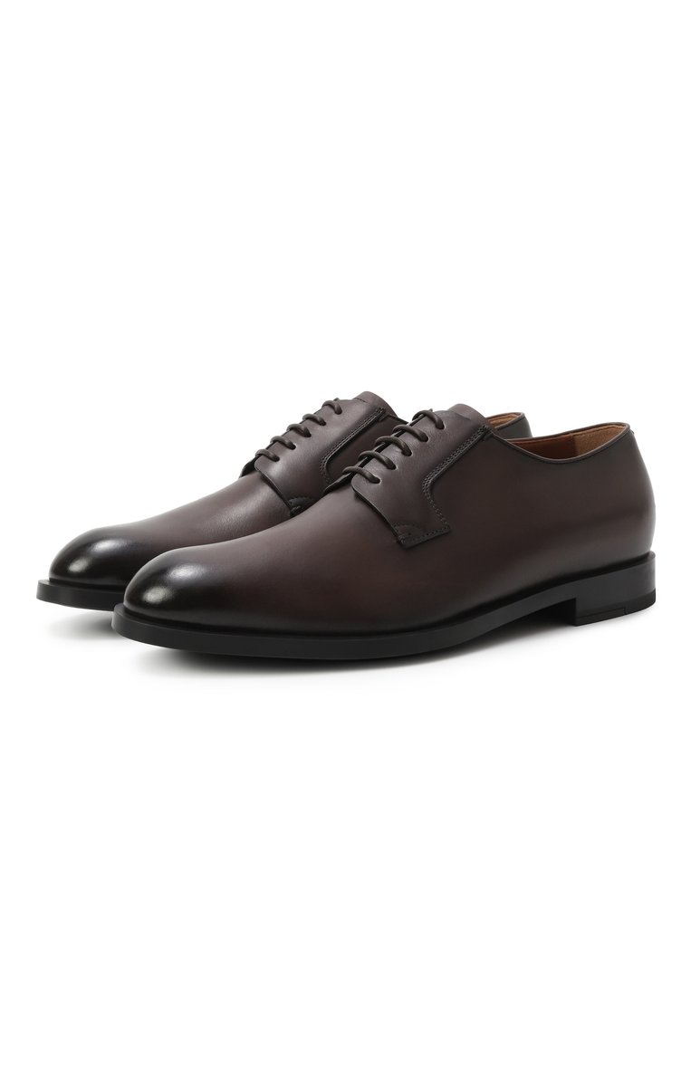 Мужские кожаные дерби ZEGNA темно-коричневого цвета, арт. A6049Z/LHCGP | Фото 1 (Нос: Не проставлено; Материал внешний: Натуральная кожа; Материал внутренний: Натуральная кожа; Стили: Классический)