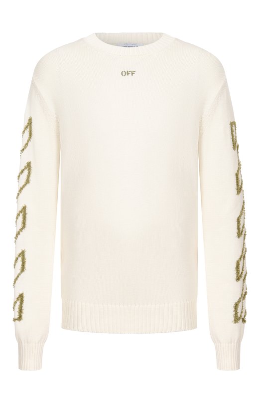 Хлопковый свитер Off-White 0MHE087S26KNI001 Кремовый 0MHE087S26KNI001
